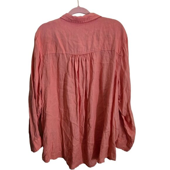 Sigrid Olsen Coral 100% Linen Long Tab Sleeve Button-Front Tunic Top Size 3X - Picture 2 of 4